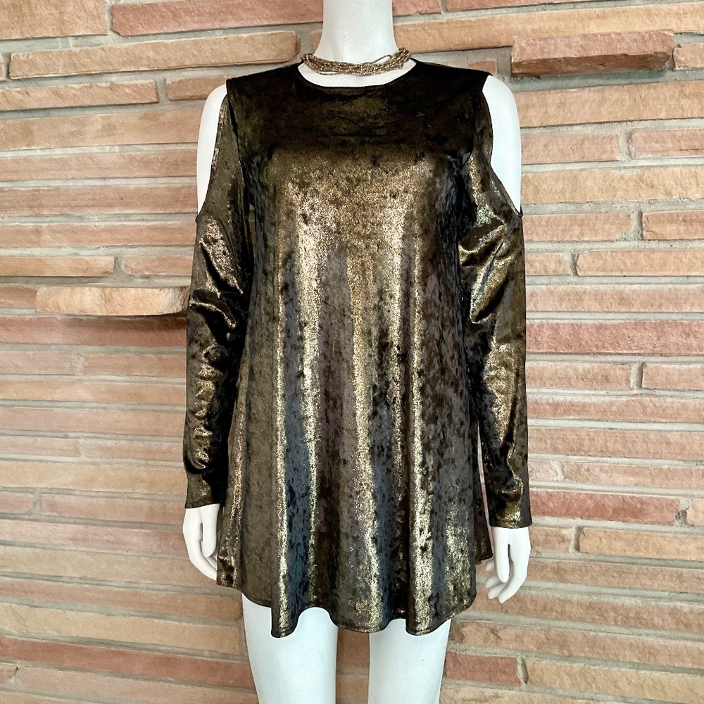 Gold Velvet Trapeze Mini Dress